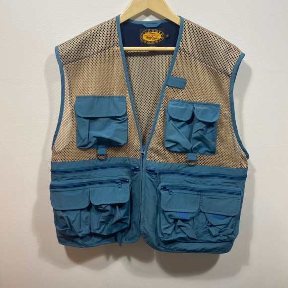 Woolrich Classic Vest Mens XL Blue Beige Mesh Fishing Utility Outdoor - Picture 1 of 11